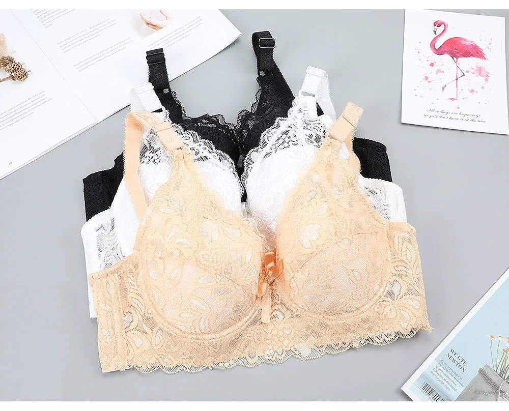 2 Piece Lace Bra Push Up Bras Underwear Bralette Lingerie Plus Size Tops Brassiere BH Backless Bras