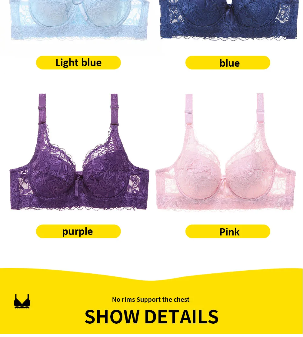 2 Piece Lace Bra Push Up Bras Underwear Bralette Lingerie Plus Size Tops Brassiere BH Backless Bras