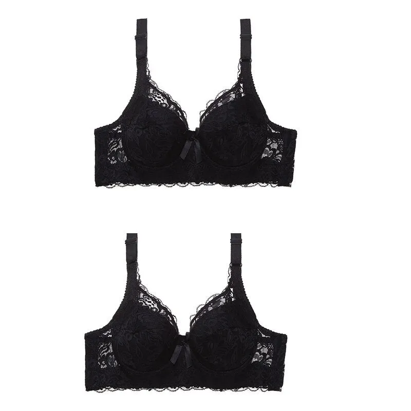 2 Piece Lace Bra Push Up Bras Underwear Bralette Lingerie Plus Size Tops Brassiere BH Backless Bras