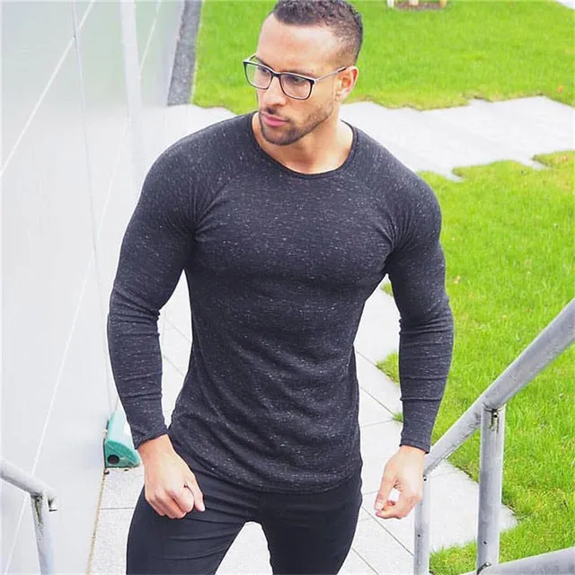 2017summer New men T shirt Crossfit tight Bodybuilding Shirts Solid color T shirt men Fashion Long sleeve T shirt Brand clothing