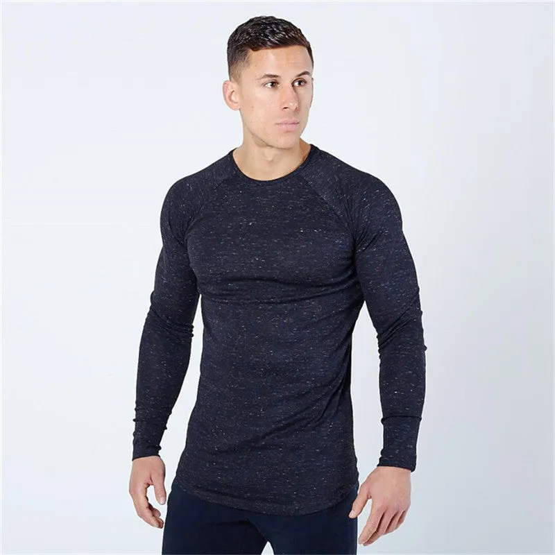 2017summer New men T shirt Crossfit tight Bodybuilding Shirts Solid color T shirt men Fashion Long sleeve T shirt Brand clothing