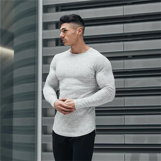 2017summer New men T shirt Crossfit tight Bodybuilding Shirts Solid color T shirt men Fashion Long sleeve T shirt Brand clothing