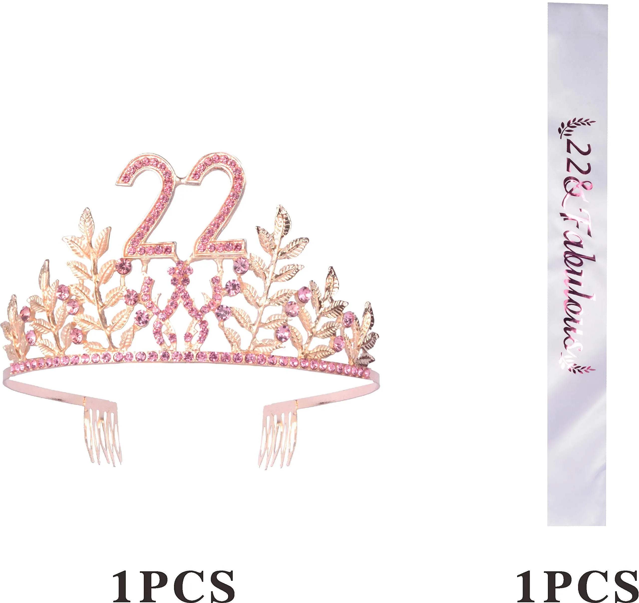 22nd Birthday Gifts for Girls, 22nd Birthday Tiara and Sash, 22 Fabulous Sash and Crystal