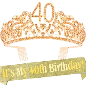 40th Birthday, 40th Birthday Tiara Golden, 40th Tiara and Sash, 40th Birthday Decorations