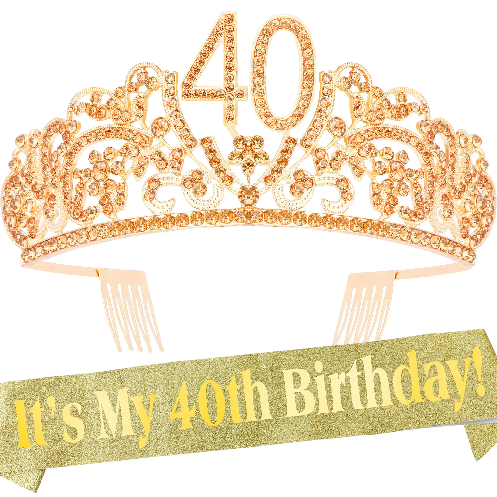 40th Birthday, 40th Birthday Tiara Golden, 40th Tiara and Sash, 40th Birthday Decorations