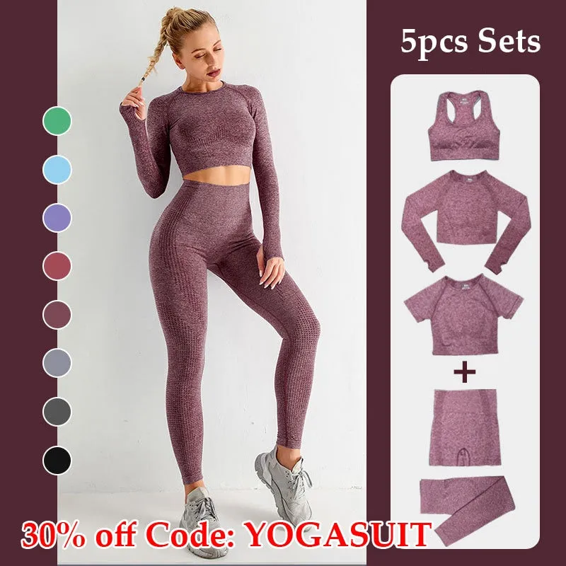 5 Piece Fitness Yoga Pants Leggings Gym Clothing Women's Sportswear Sports  Set Top Tights Sport Bra Set