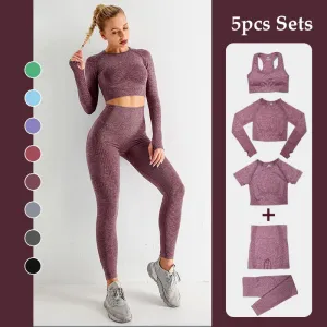 5 Piece Fitness Yoga Pants Leggings Gym Clothing Women's Sportswear Sports  Set Top Tights Sport Bra Set