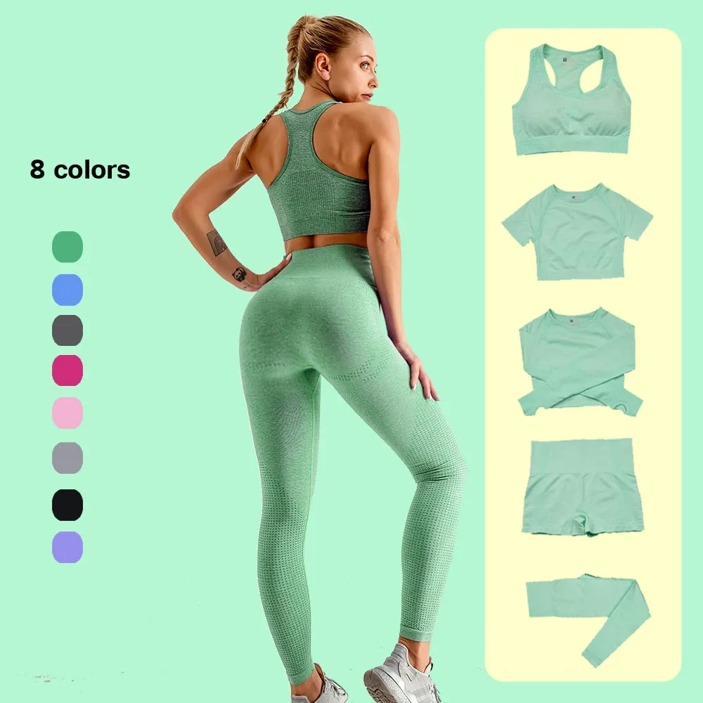 5 Piece Fitness Yoga Pants Leggings Gym Clothing Women's Sportswear Sports  Set Top Tights Sport Bra Set