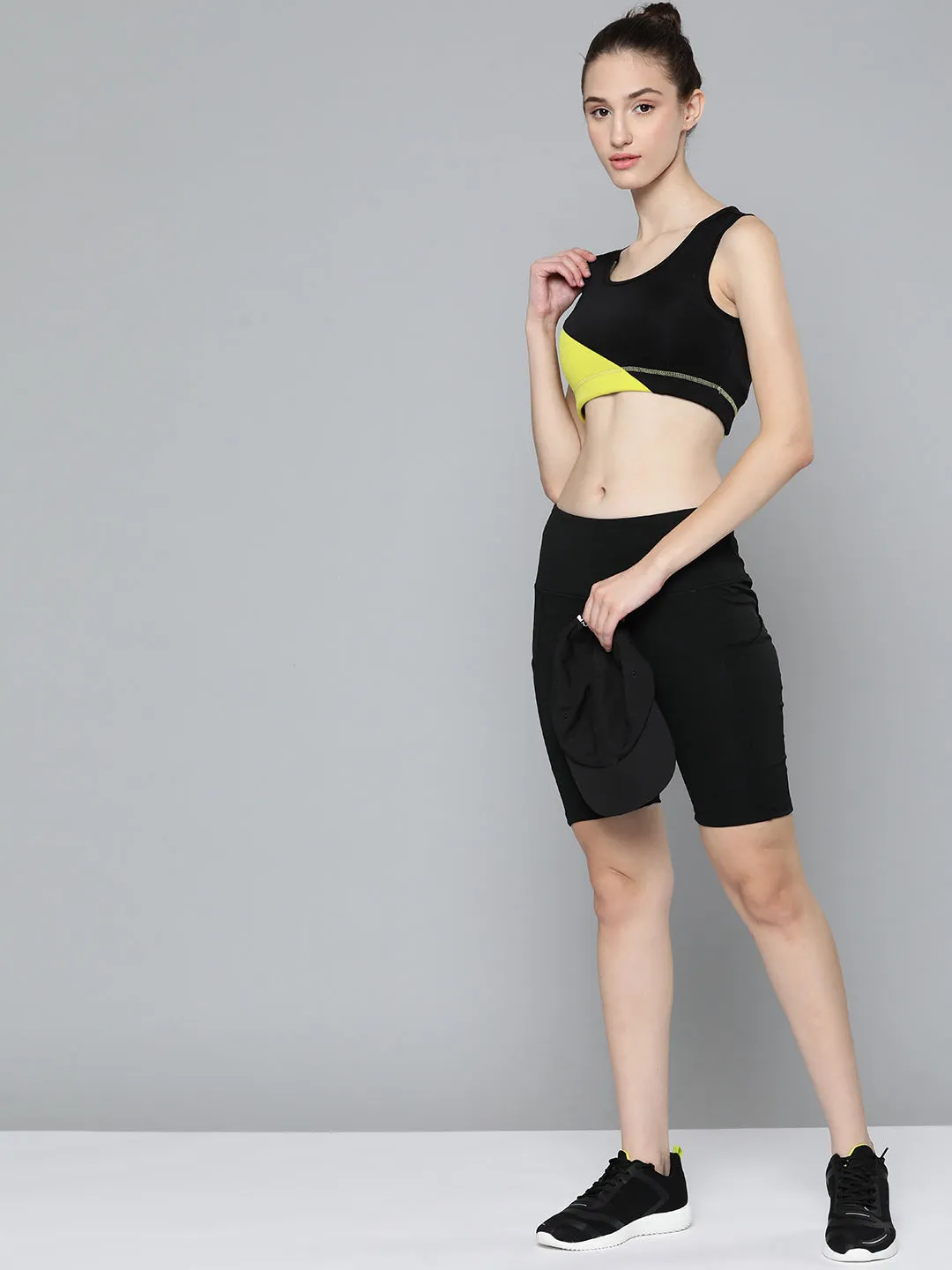 Alcis Black Yellow Colourblocked Bra Lightly Padded