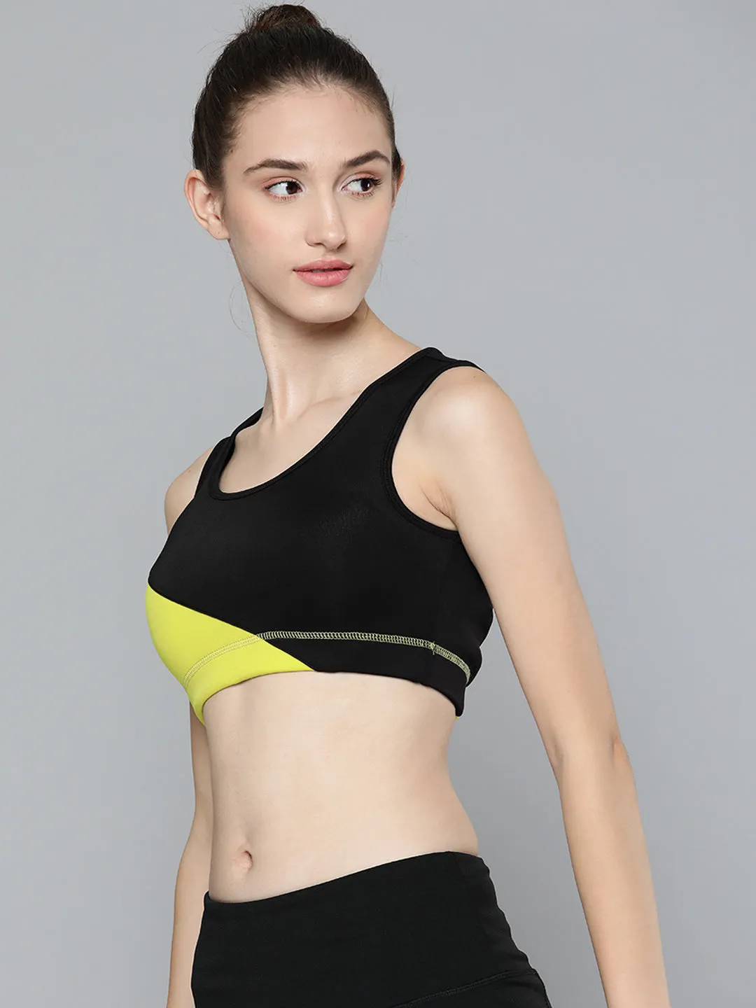 Alcis Black Yellow Colourblocked Bra Lightly Padded