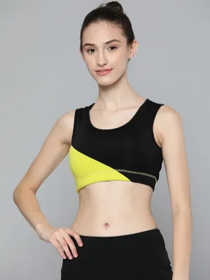 Alcis Black Yellow Colourblocked Bra Lightly Padded