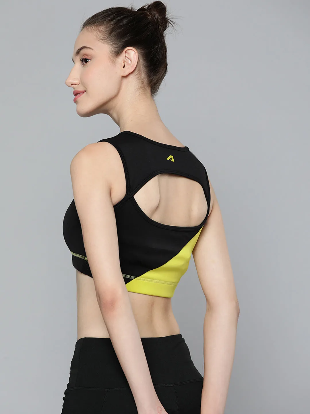 Alcis Black Yellow Colourblocked Bra Lightly Padded