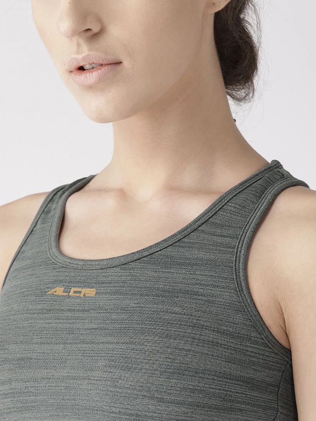 Alcis Olive Green Self Design Lightly Padded Sports Bra