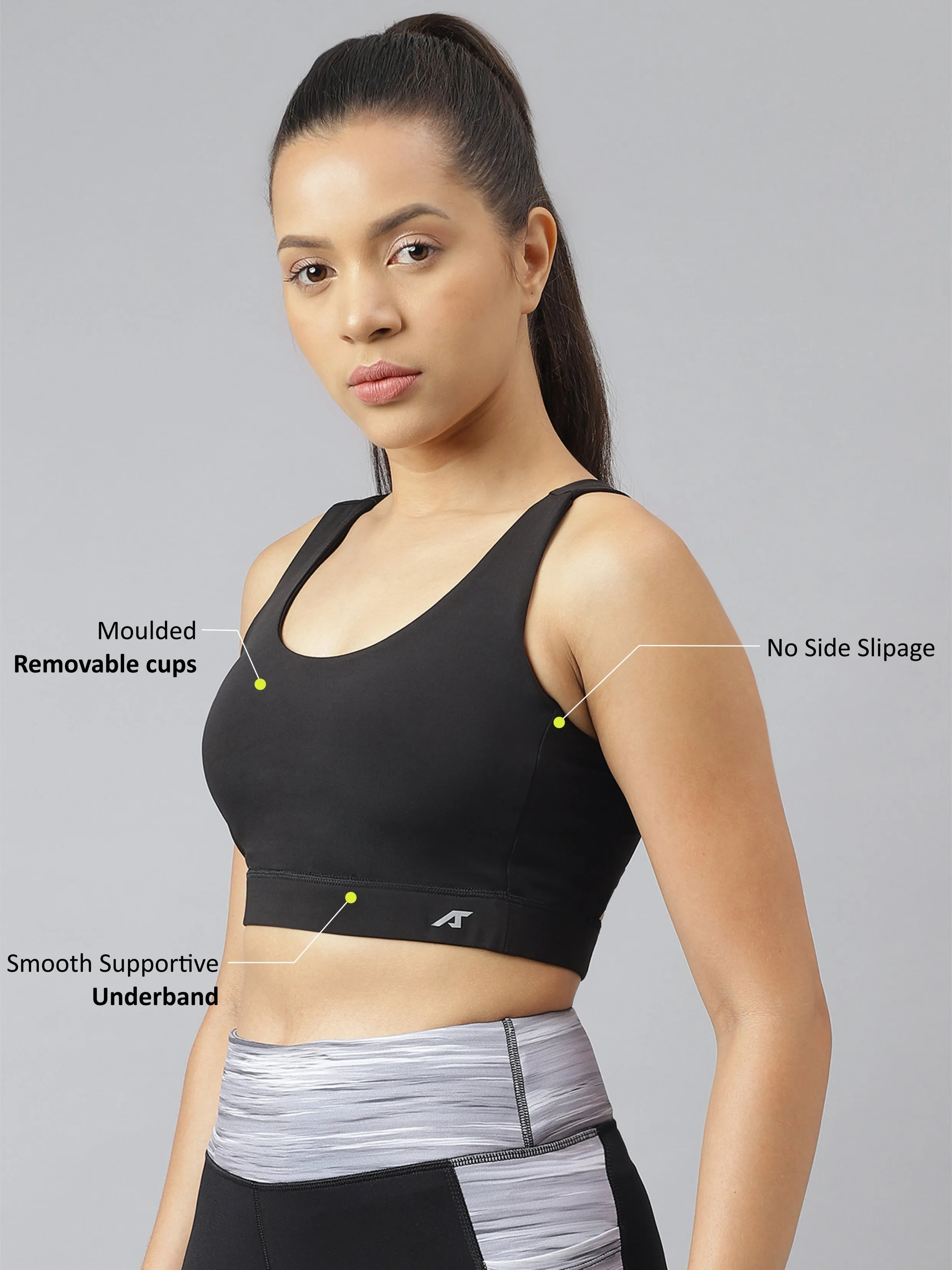 Alcis Women Black Anti-Static Slim-Fit Sports Training Bra Top