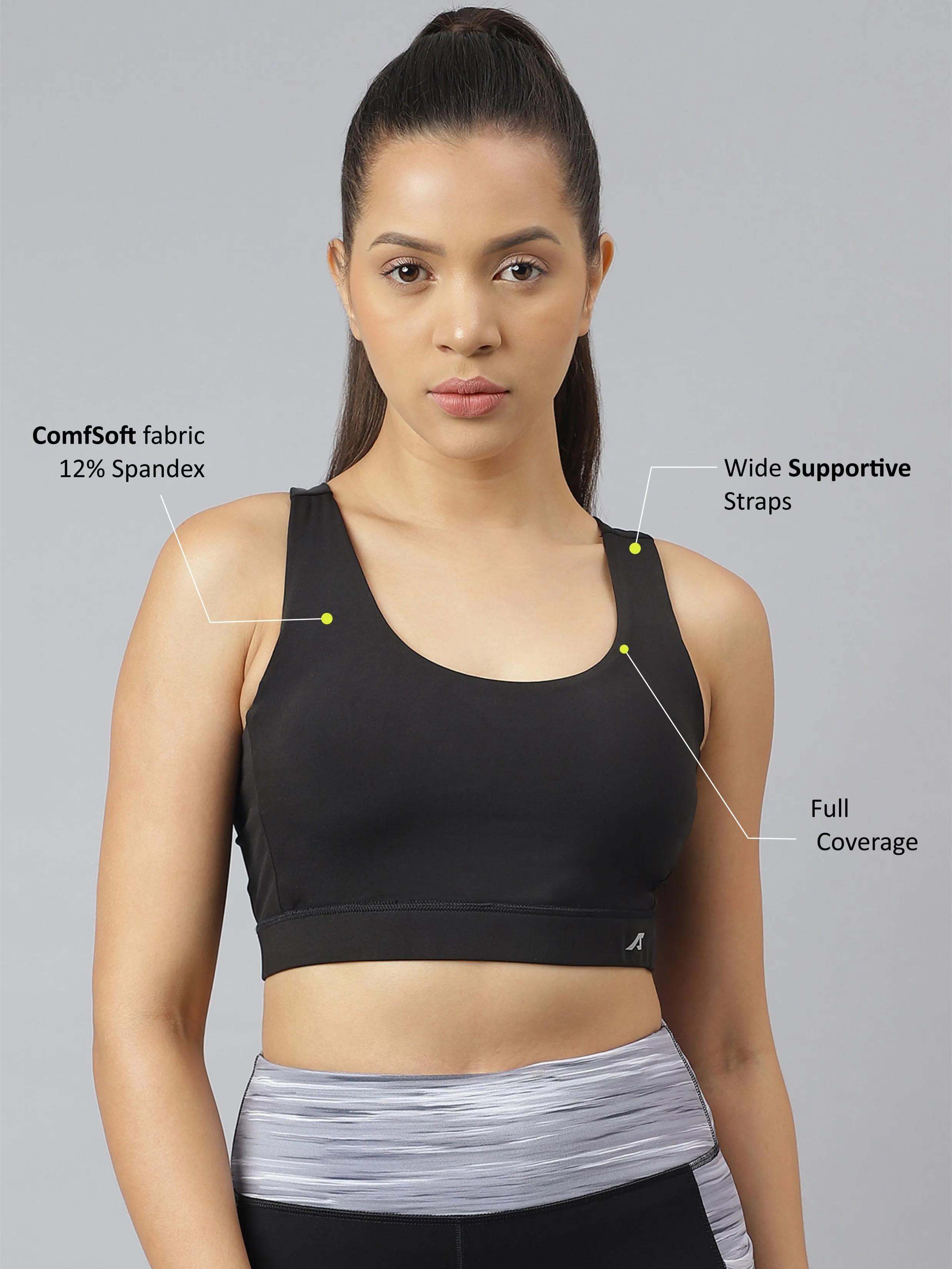 Alcis Women Black Anti-Static Slim-Fit Sports Training Bra Top