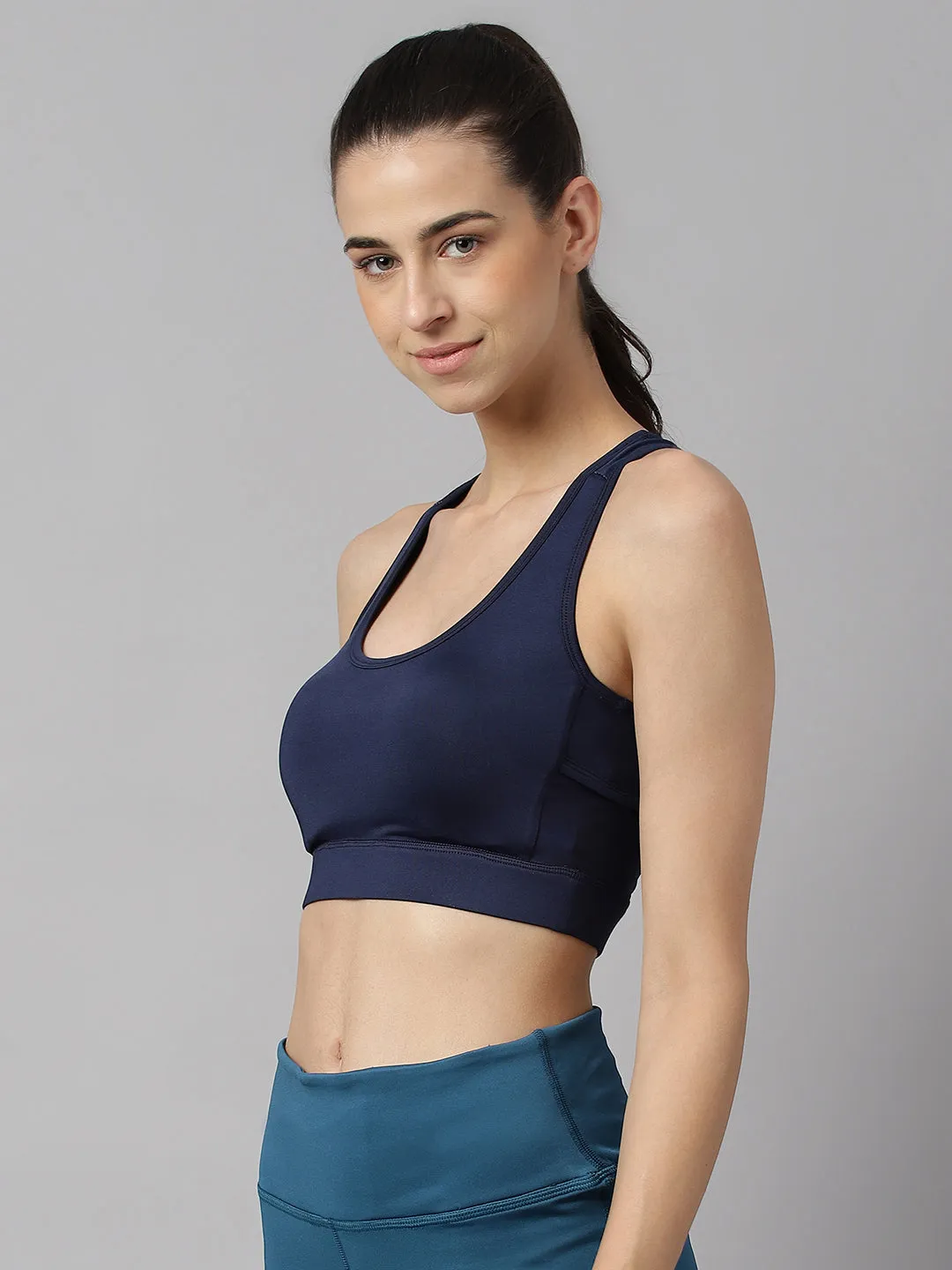 Alcis Women Navy Anti-Static Slim-Fit High Impact Sports Bra