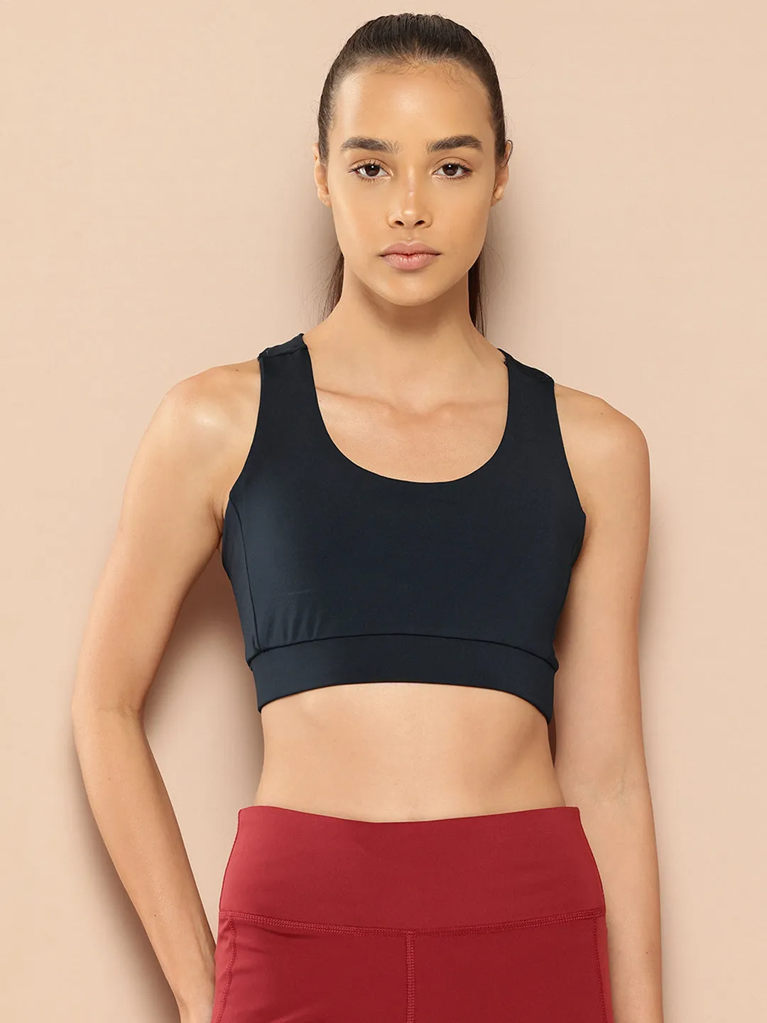 Alcis Women Navy Anti-Static Slim-Fit Low-Impact Sports Bra