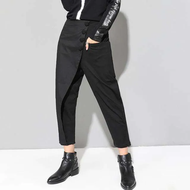 Black Patchwork Trousers Women's