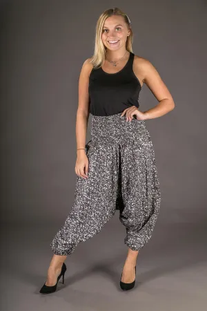 Black Splatter Print Cotton Harem Yoga Jumpsuit Pants