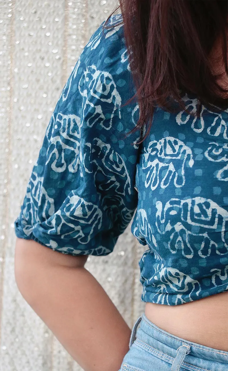 BLUE HANDBLOCK PRINT CROP TOP