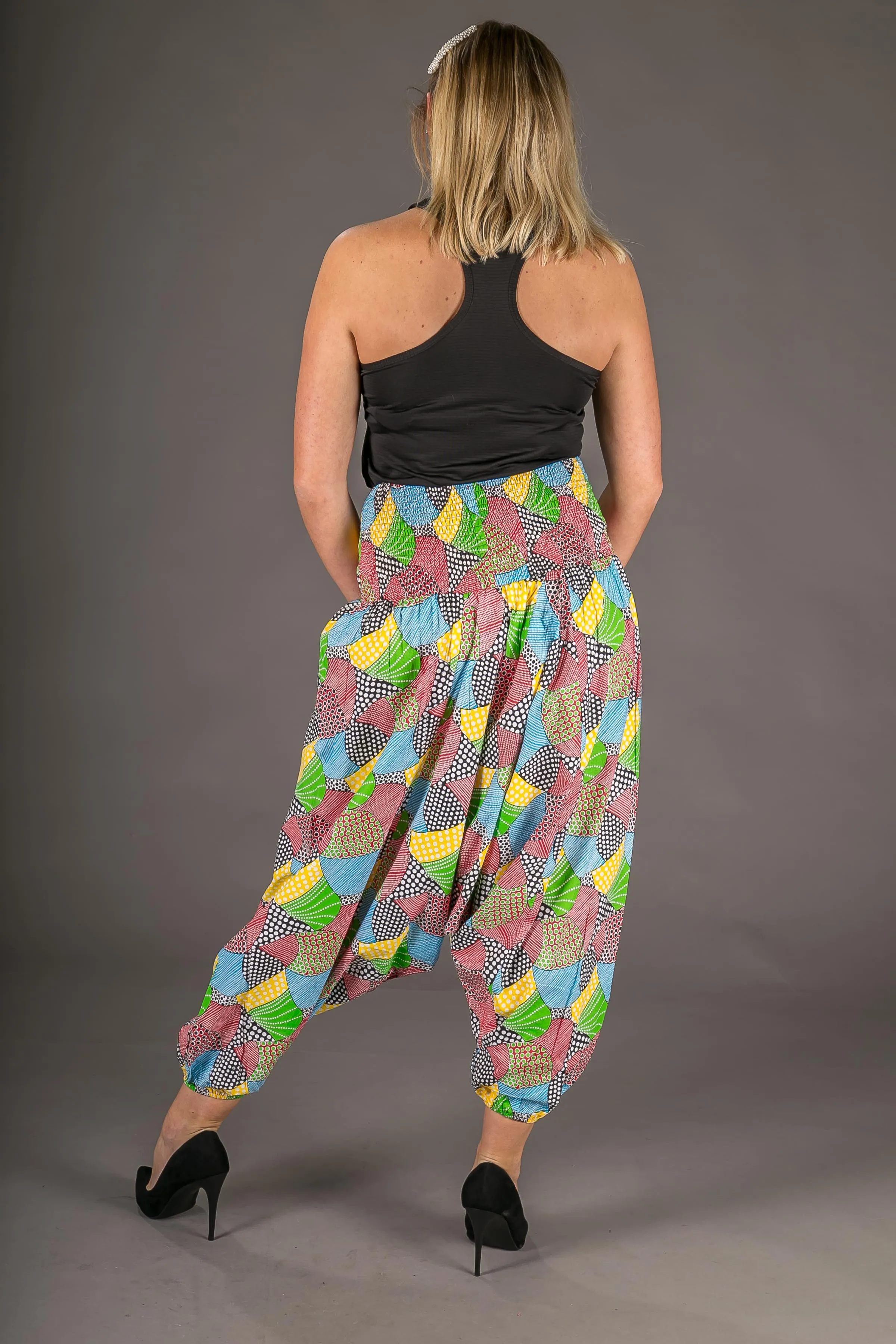 Blue Yellow Red Black Print Cotton Harem Yoga Jumpsuit Pants