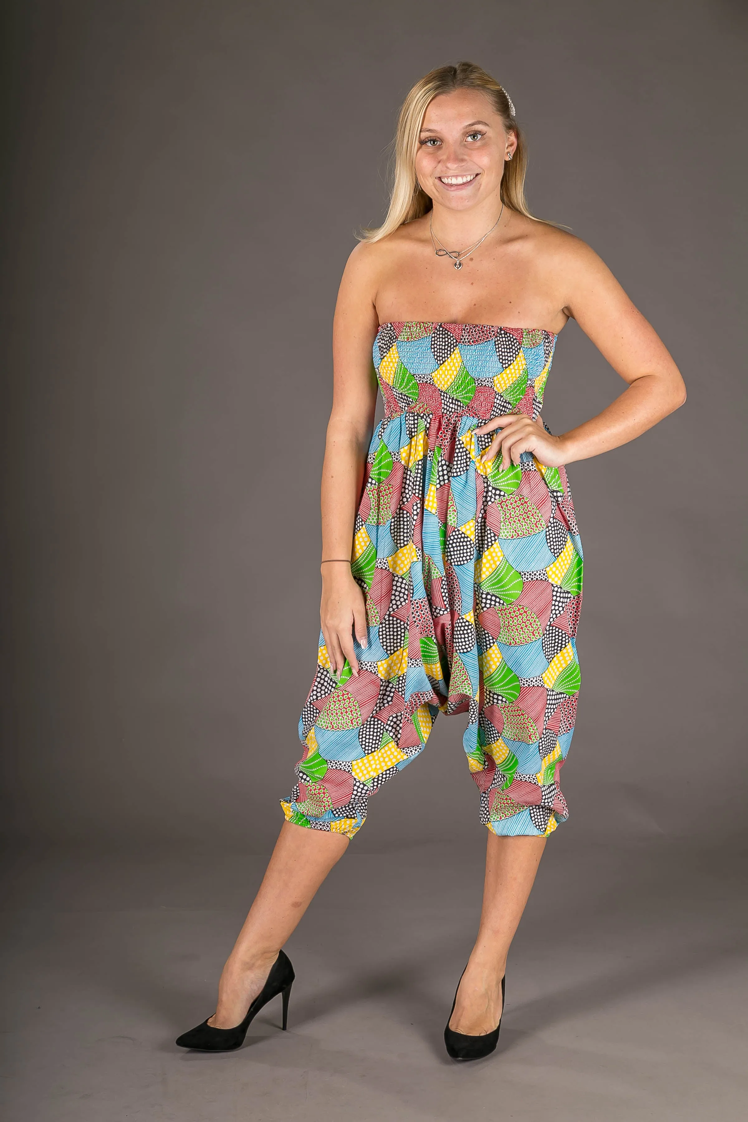 Blue Yellow Red Black Print Cotton Harem Yoga Jumpsuit Pants