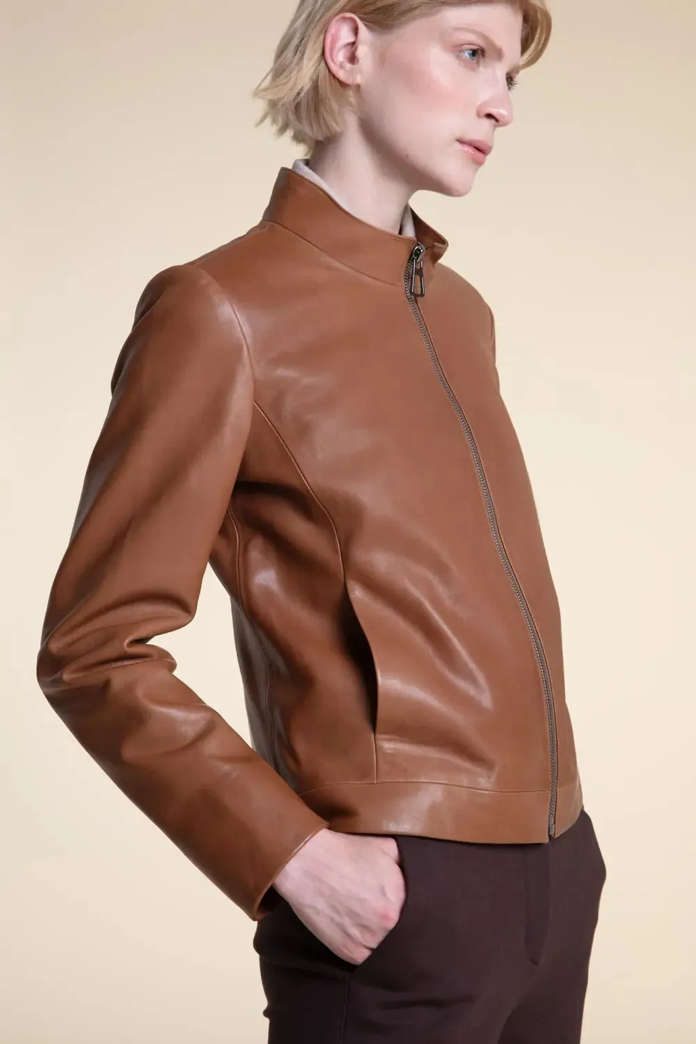 Camel leather jacket womens