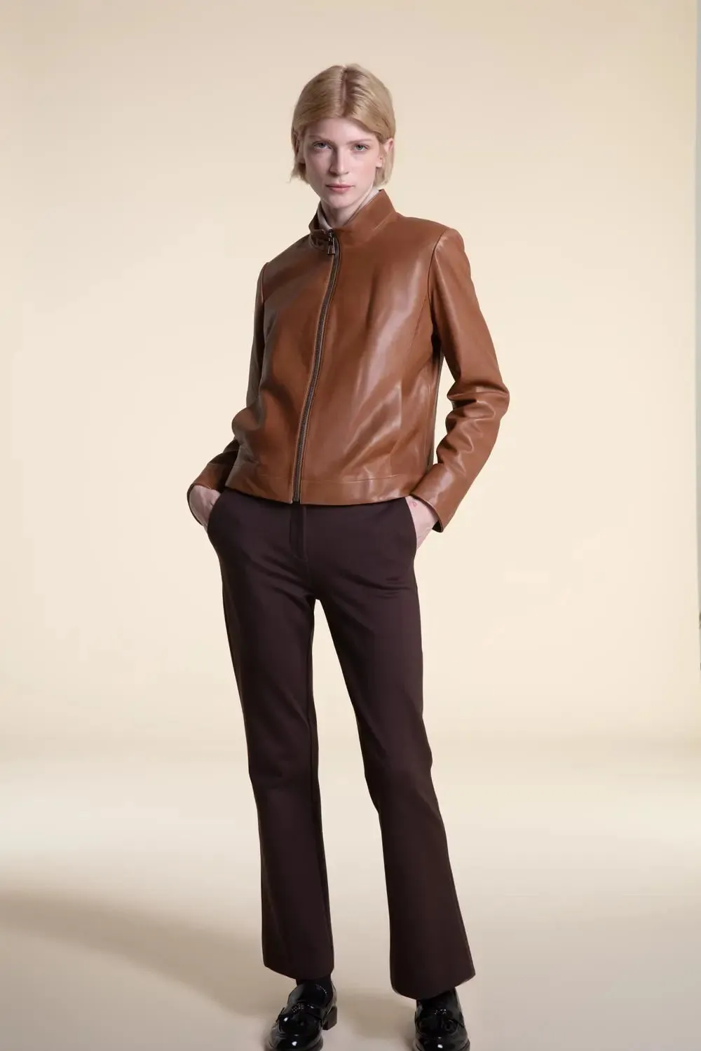 Camel leather jacket womens