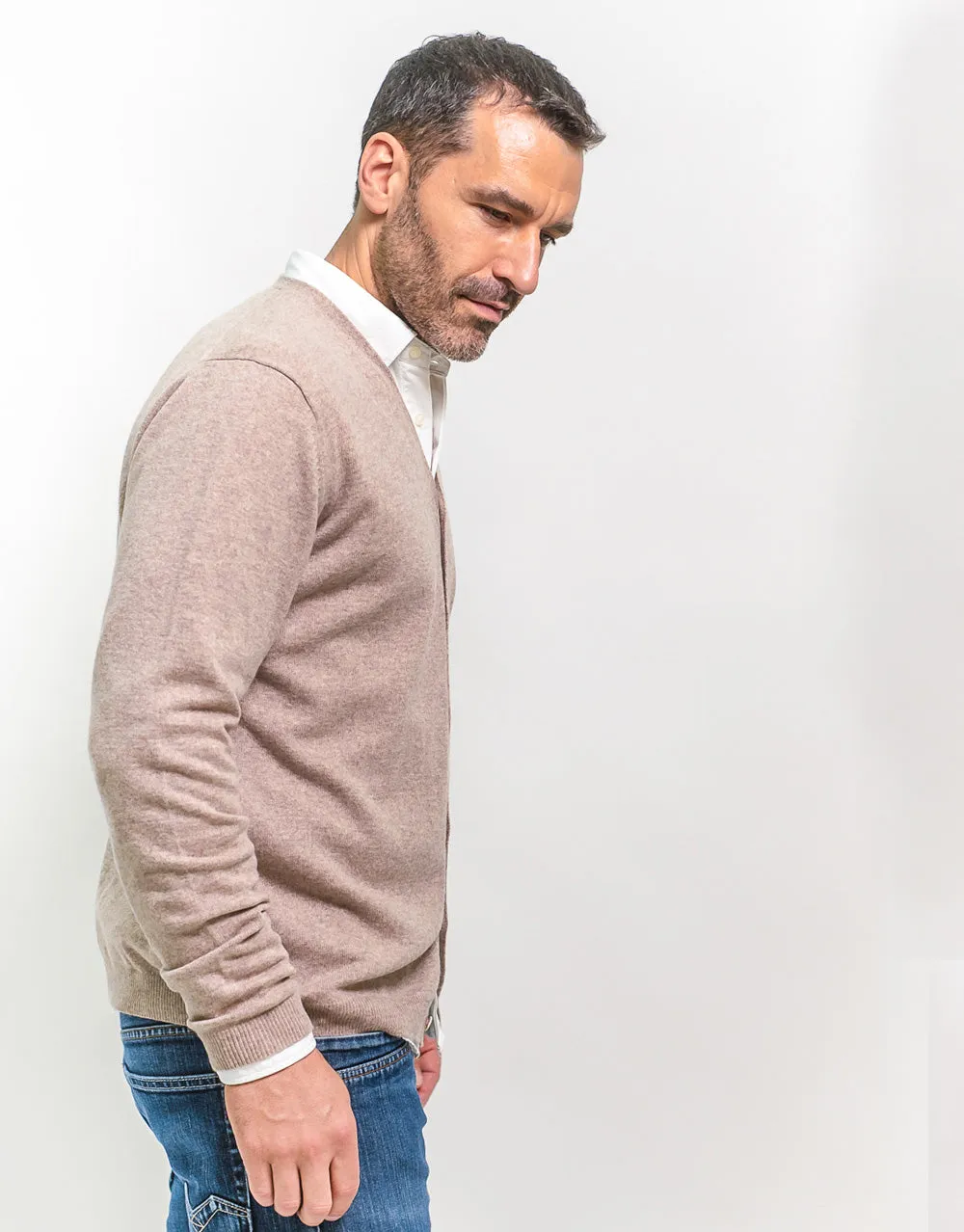 Classic Men's Cardigan in Stone