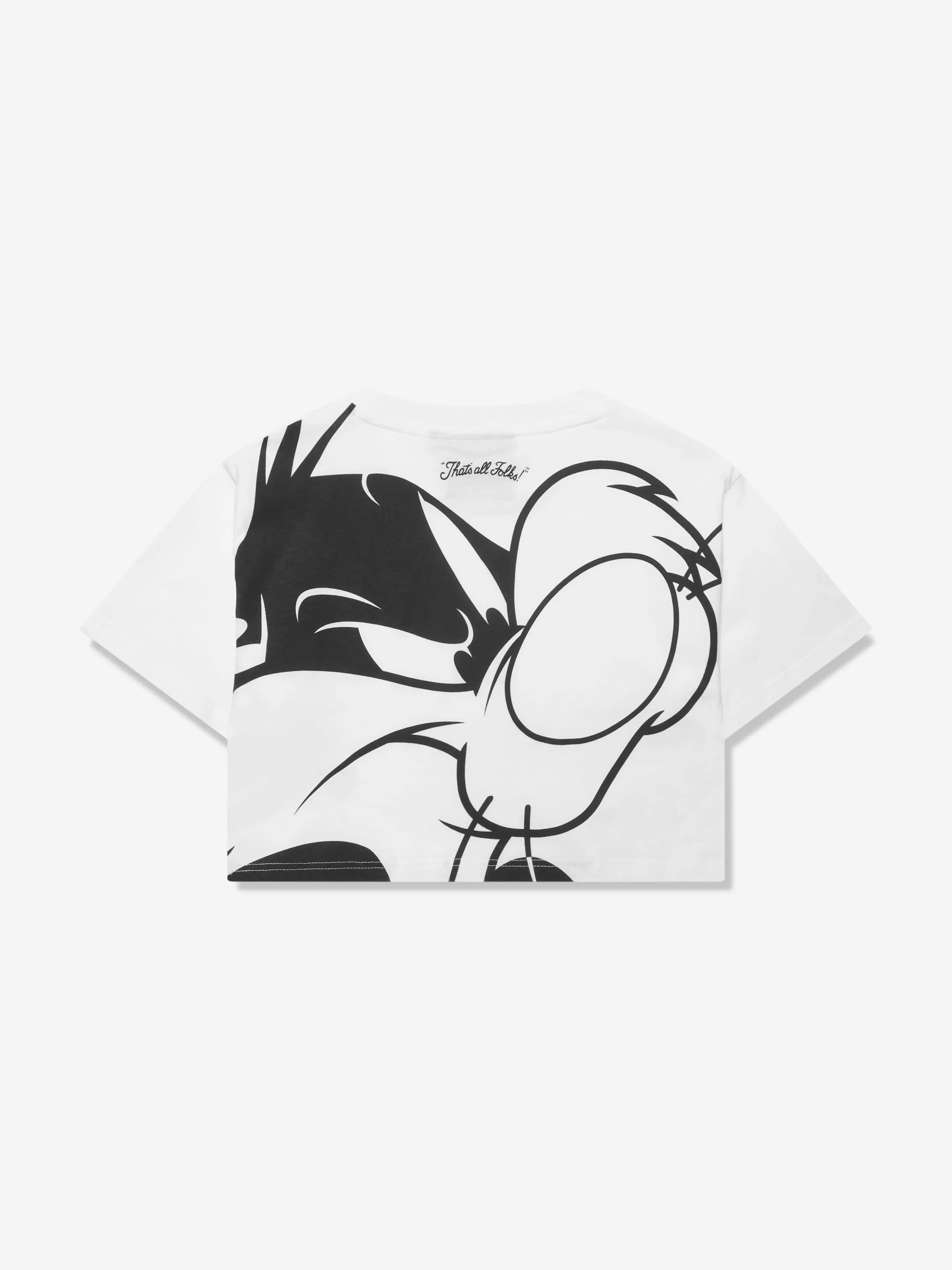 DKNY Girls Looney Tunes Sylvester Cropped T-Shirt in White