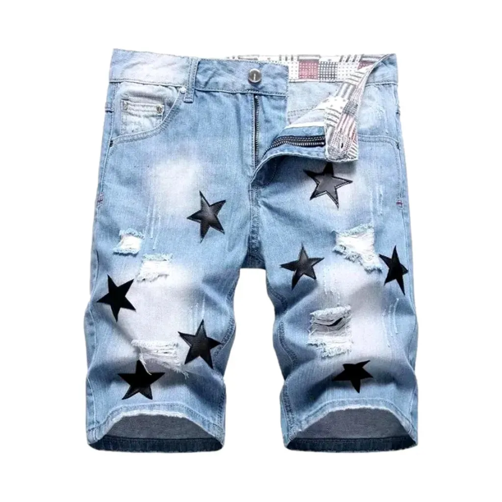 Embroidered sanded jeans shorts for men