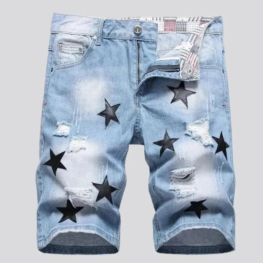 Embroidered sanded jeans shorts for men