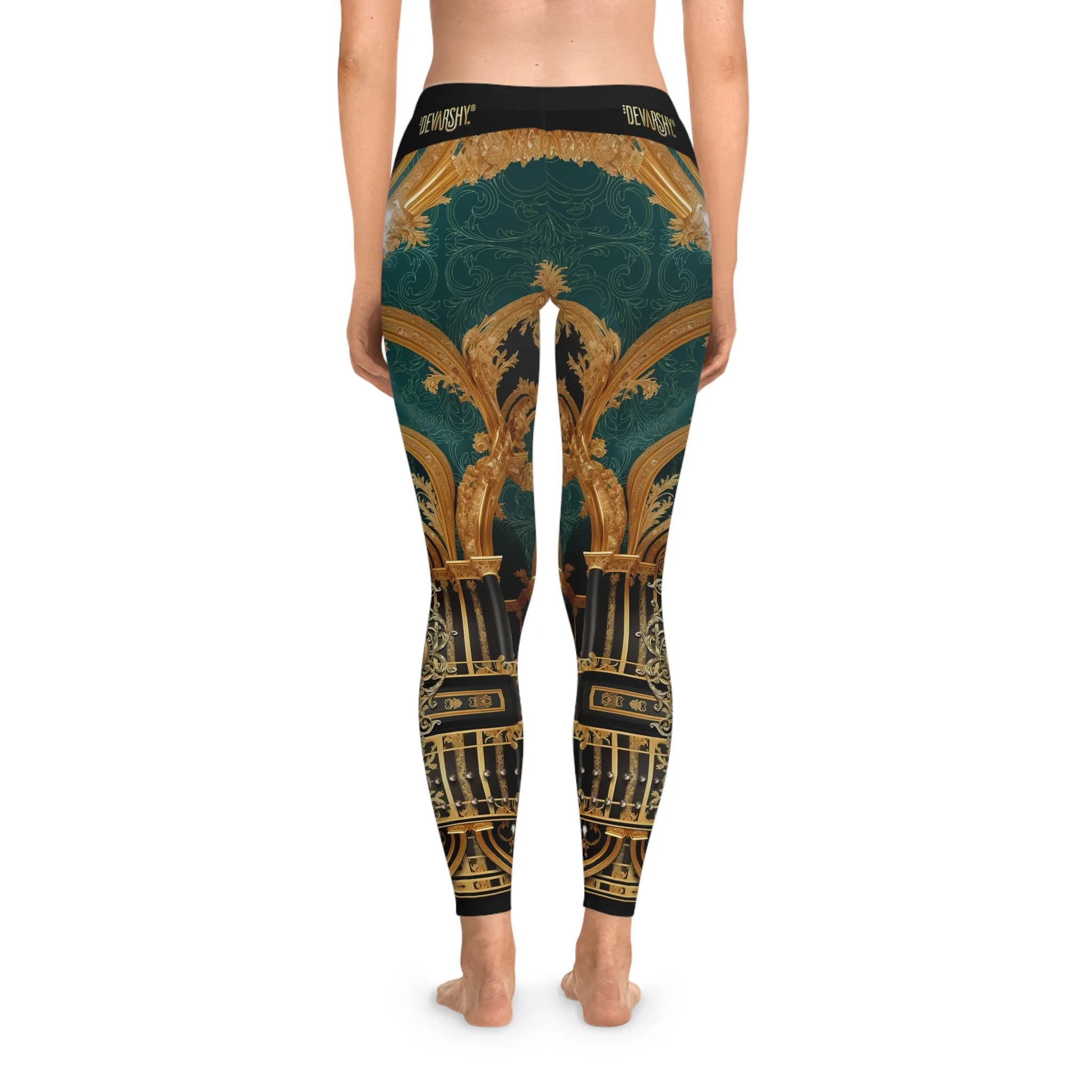 Emerald Green Leggings Women Decorative Baroque Leggings Casual Wear Women Spandex Leggings | D20225