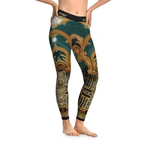 Emerald Green Leggings Women Decorative Baroque Leggings Casual Wear Women Spandex Leggings | D20225