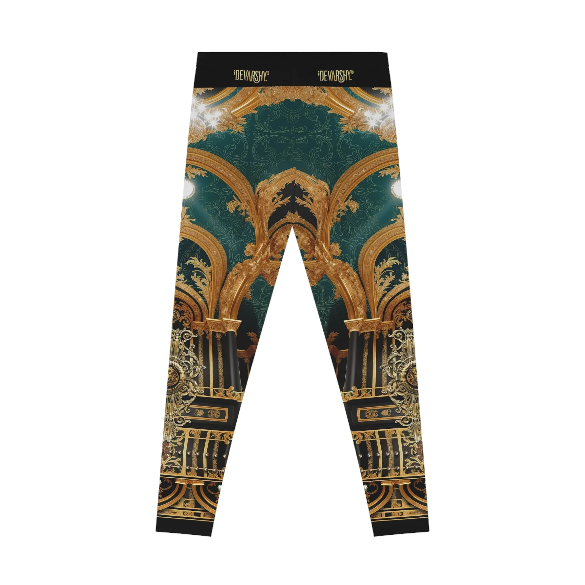 Emerald Green Leggings Women Decorative Baroque Leggings Casual Wear Women Spandex Leggings | D20225