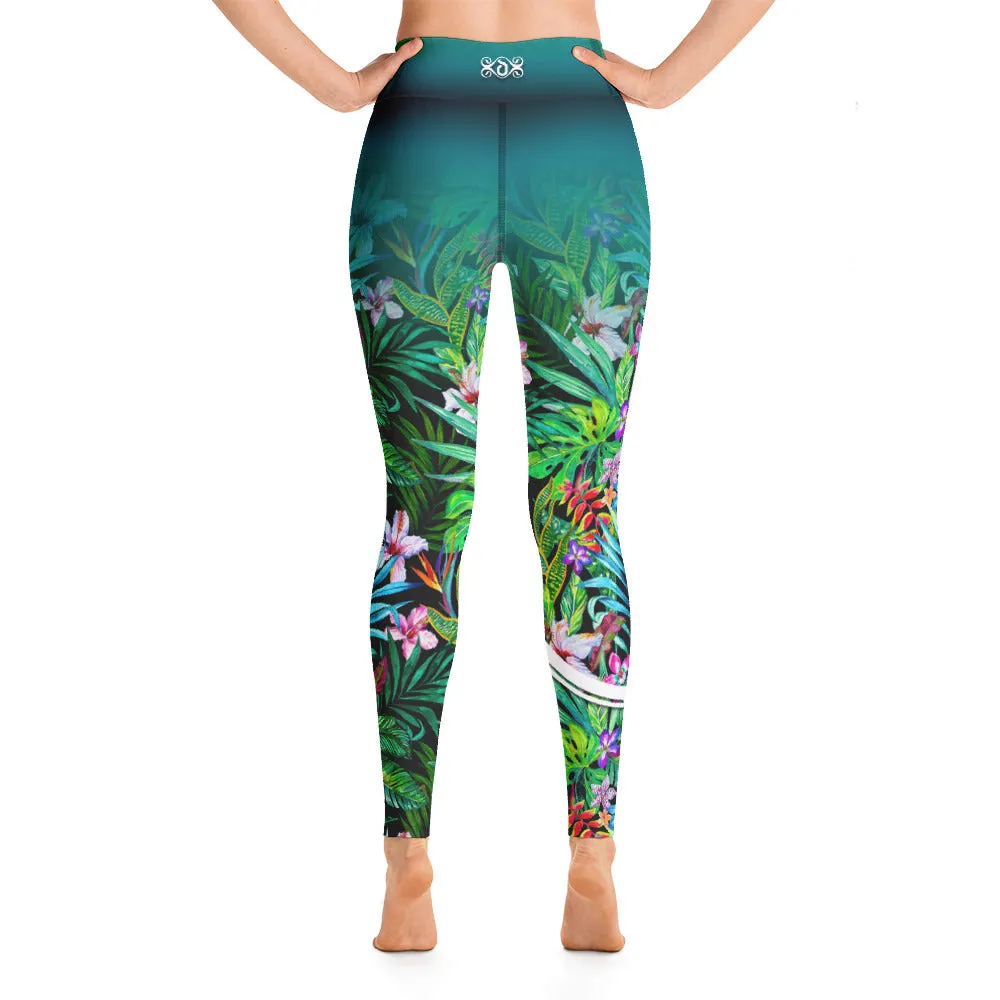 Florals YOGA Leggings Floral Print Leggings Women High Waist Leggings Green YOGA Leggings, PF - 101027