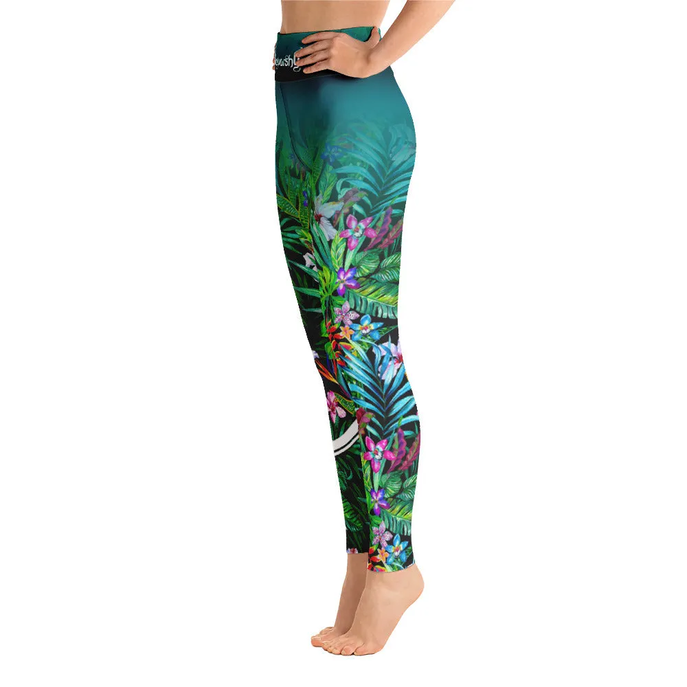 Florals YOGA Leggings Floral Print Leggings Women High Waist Leggings Green YOGA Leggings, PF - 101027