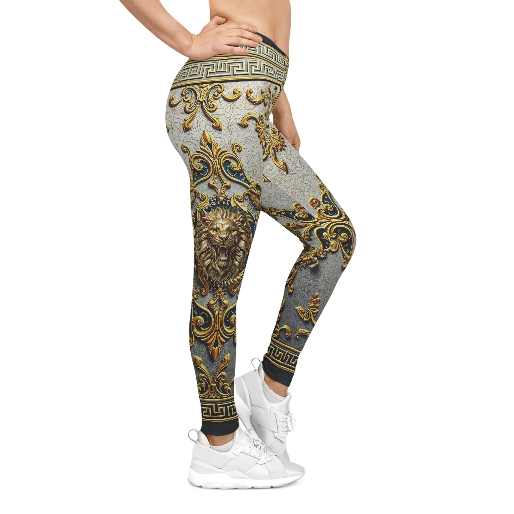 Golden Baroque Leggings Women Stretchy Pants Golden Lion Leggings Yoga Tights Women Casual wear Leggings | 104924