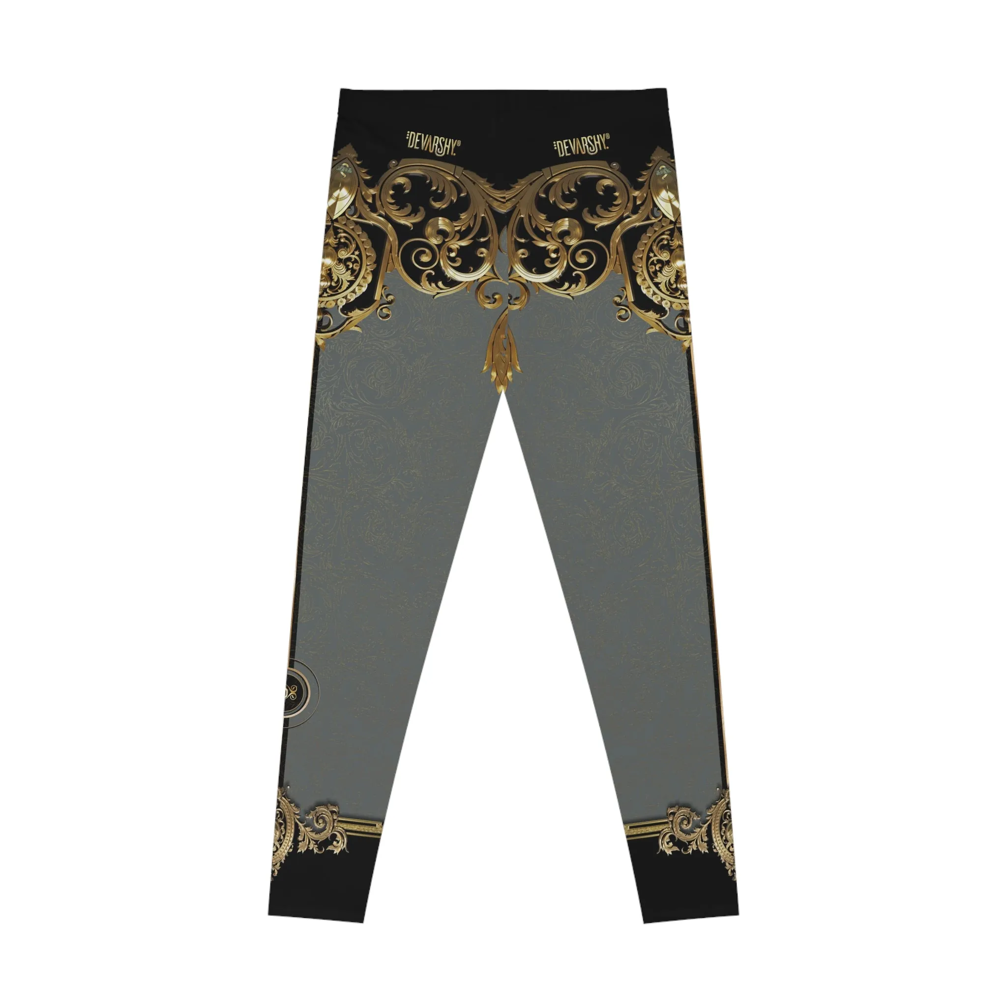 Grey Baroque Leggings Women Decorative Golden Leggings Casual Wear Spandex Leggings Best Gift Women Lounge Wear | 104922B