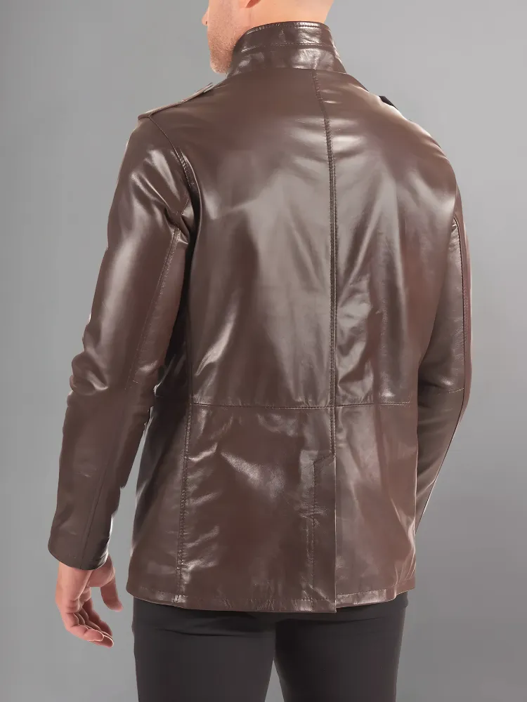 Heavy-duty Brown Leather Bomber Jacket