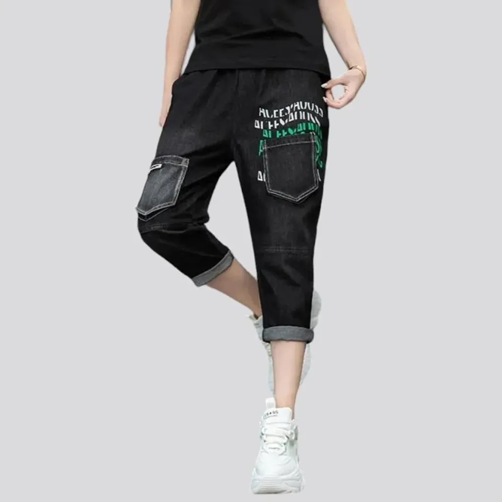 High-waist black denim pants for women