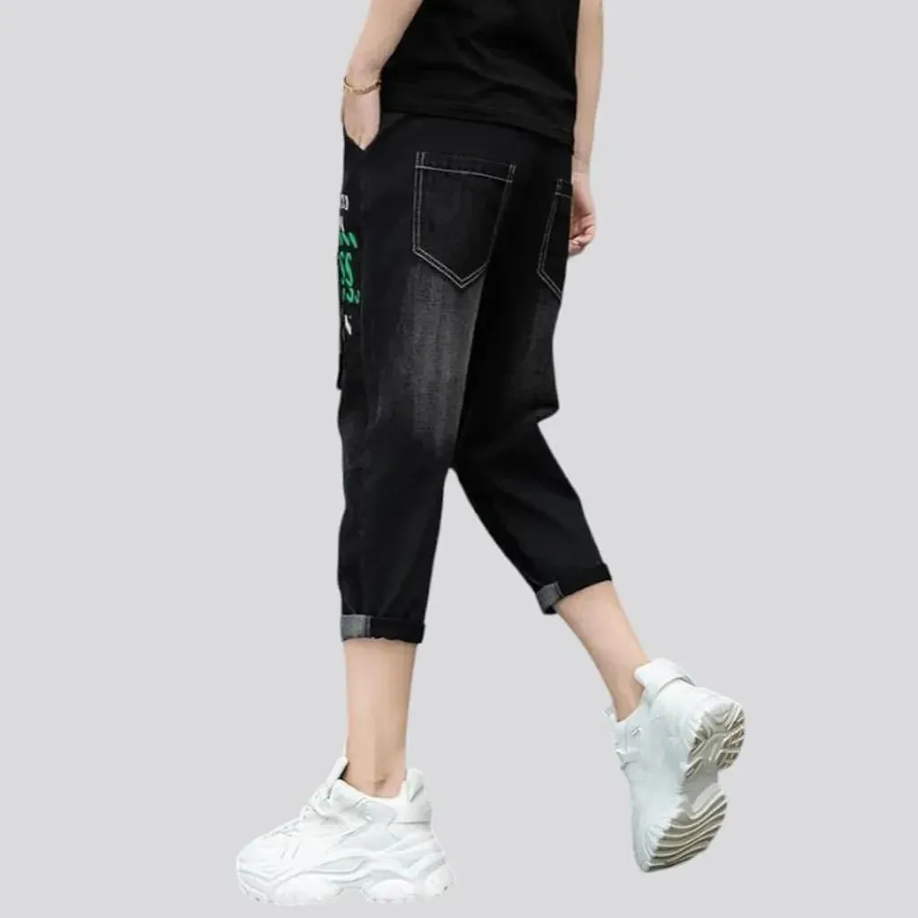 High-waist black denim pants for women