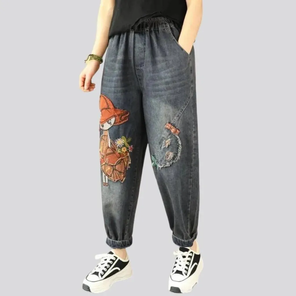 High-waist vintage denim pants for women