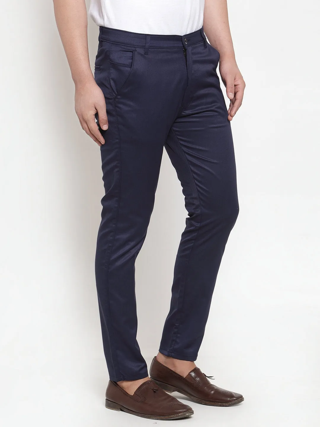 Jashvi Men's Navy Solid Formal Trousers