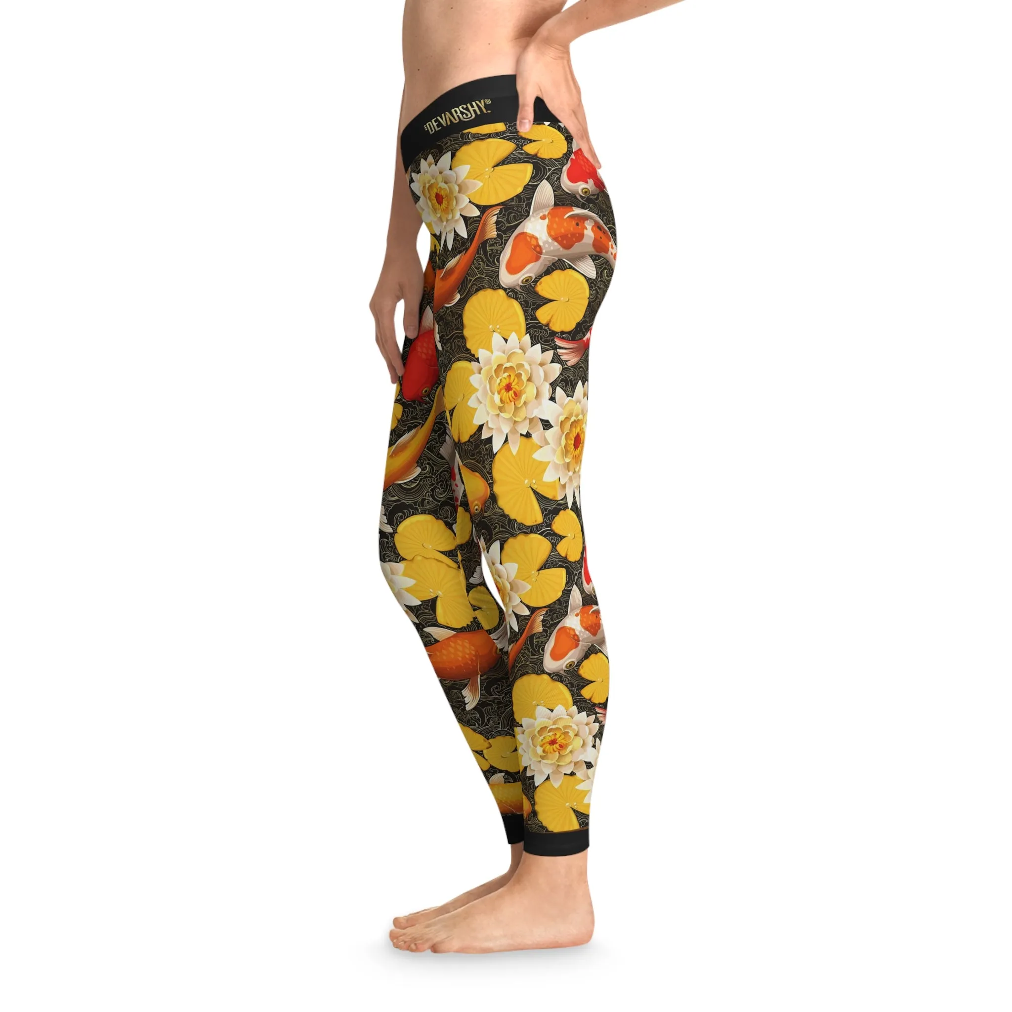 Koi Fish Leggings Women Spandex Leggings Fish and Florals Leggings Casual Wear Women Leggings Lounge Wear | D20017