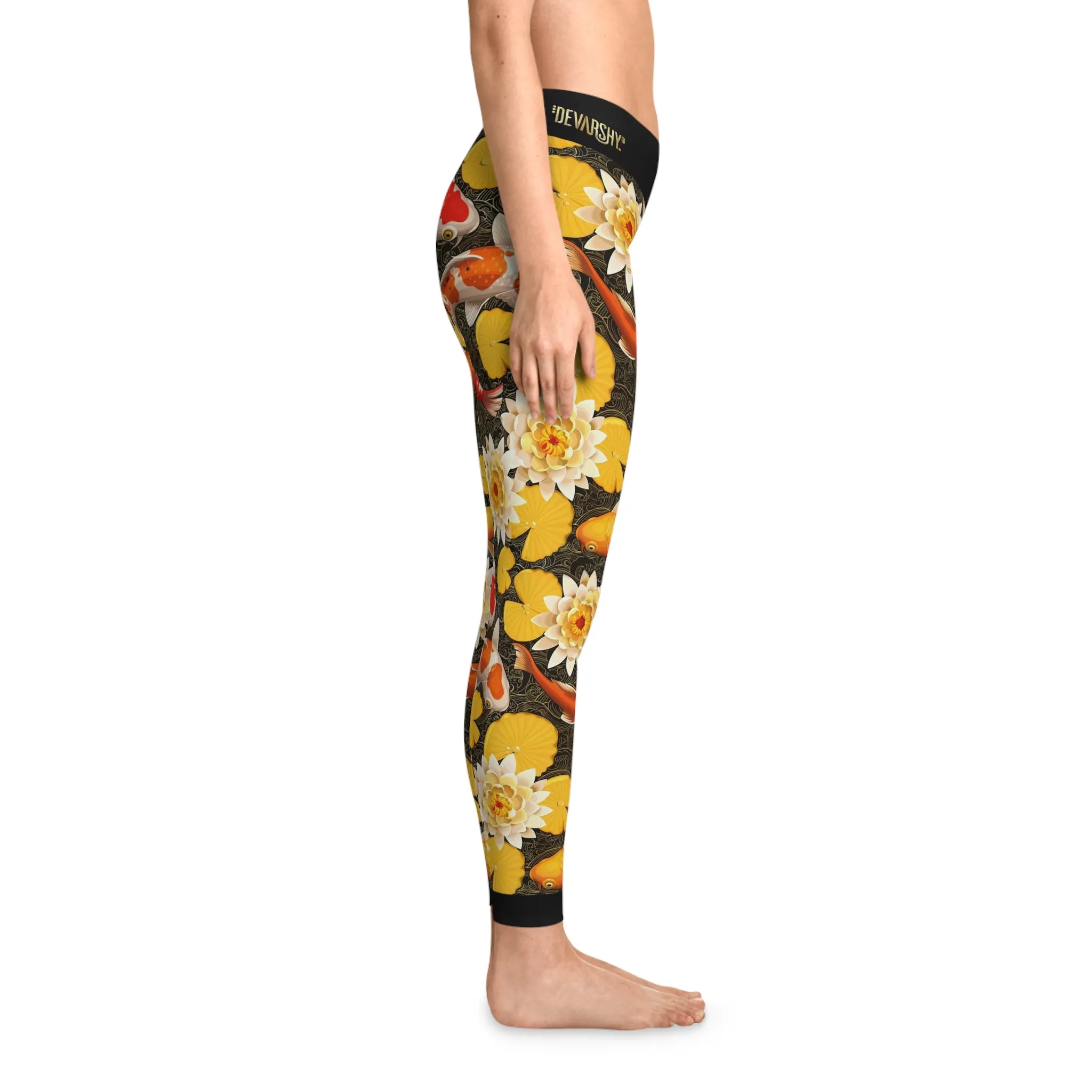 Koi Fish Leggings Women Spandex Leggings Fish and Florals Leggings Casual Wear Women Leggings Lounge Wear | D20017