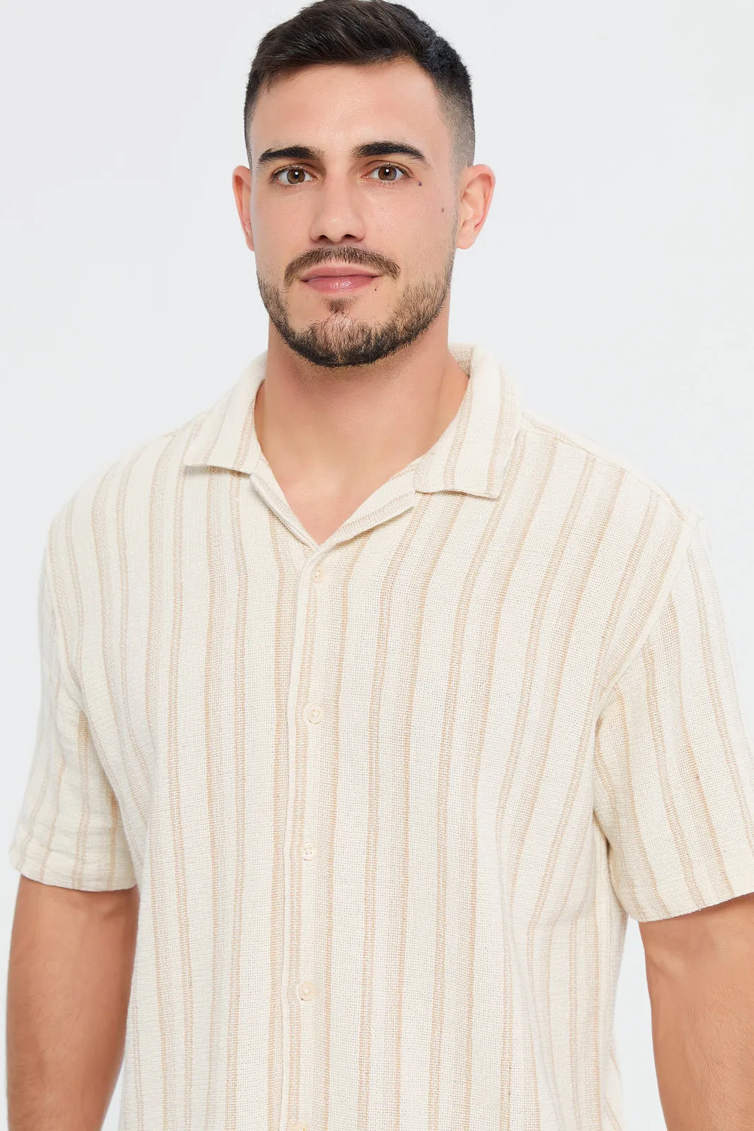 Men Beige Striped Resort Shirt