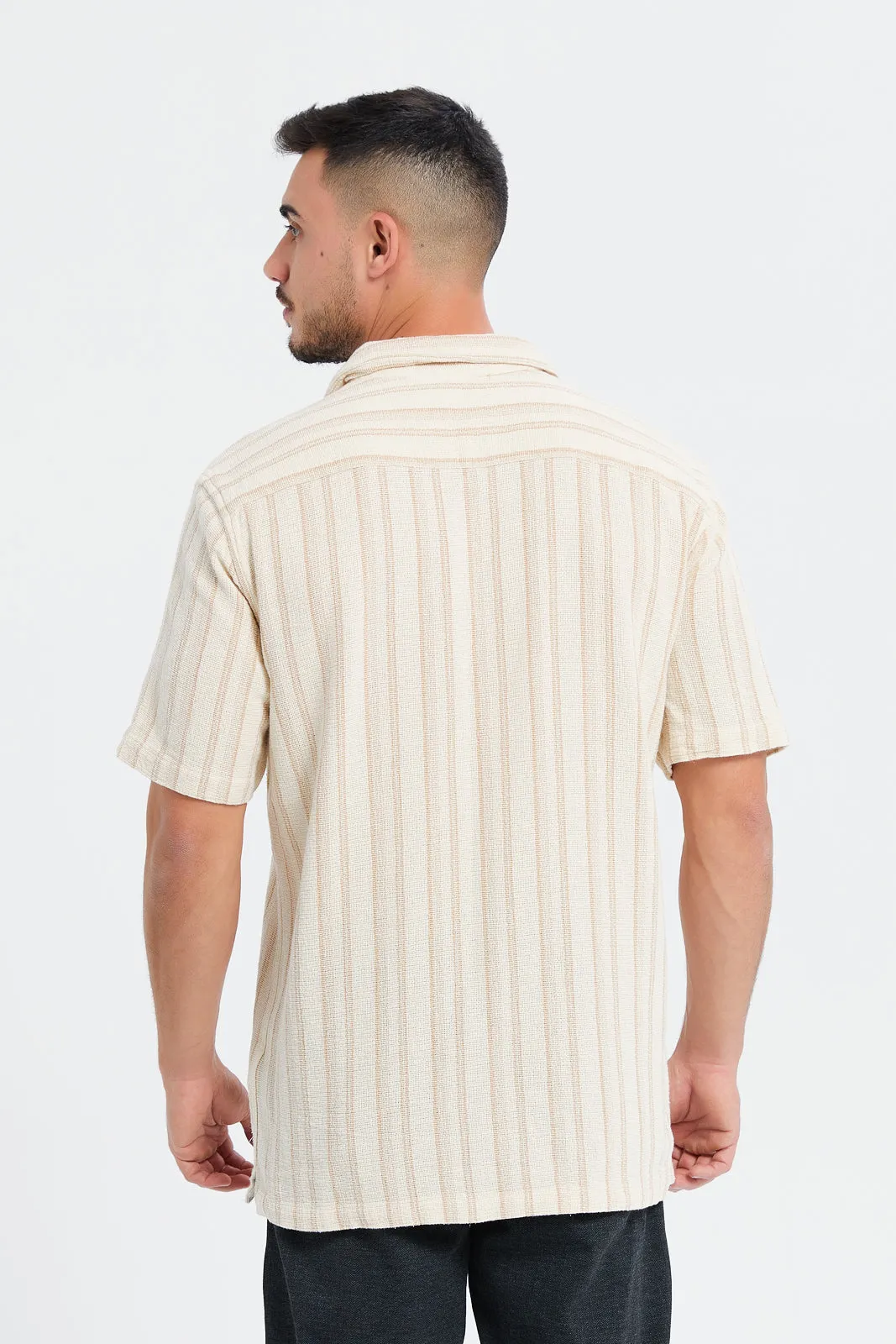 Men Beige Striped Resort Shirt