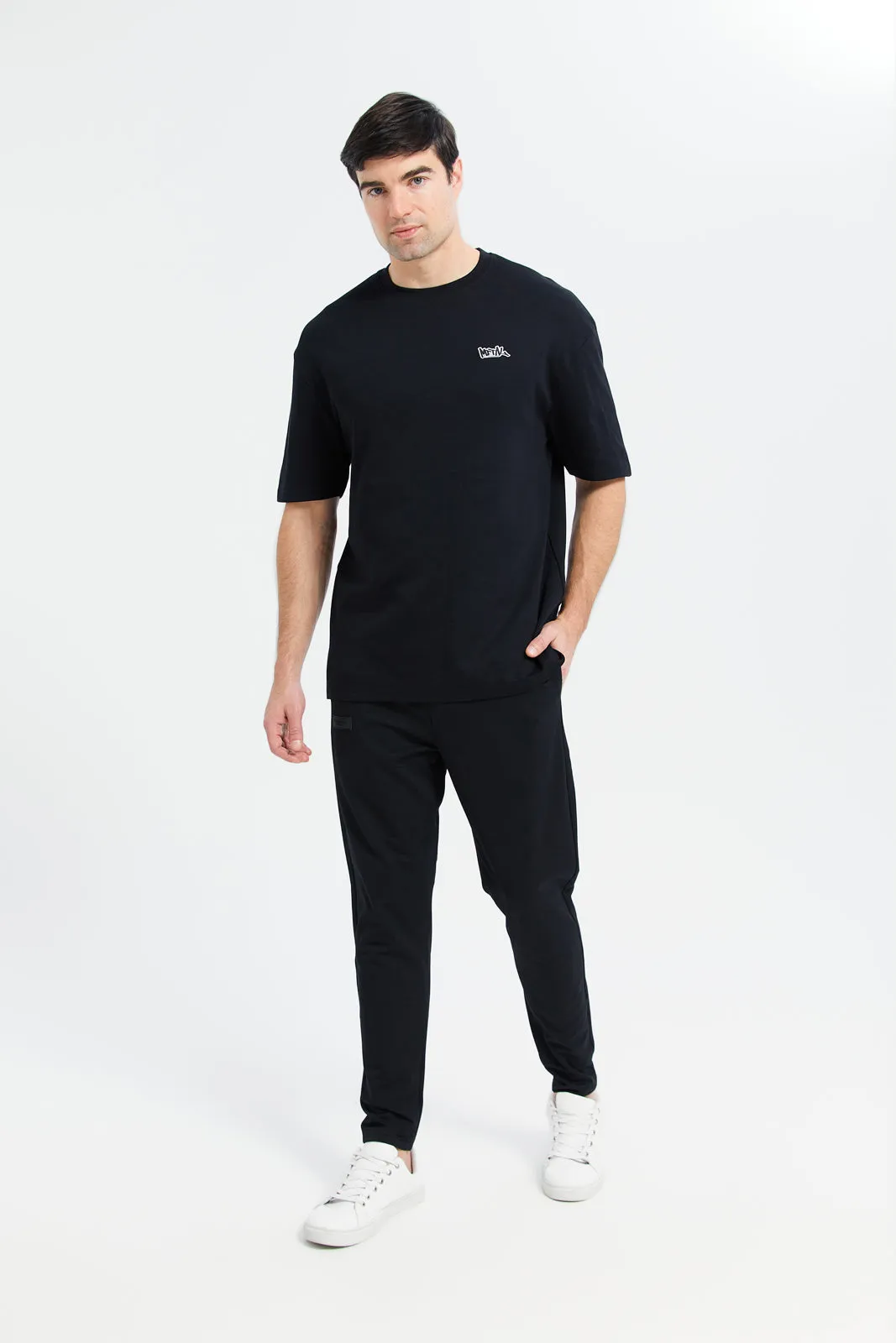 Men Black Joggers With Logo