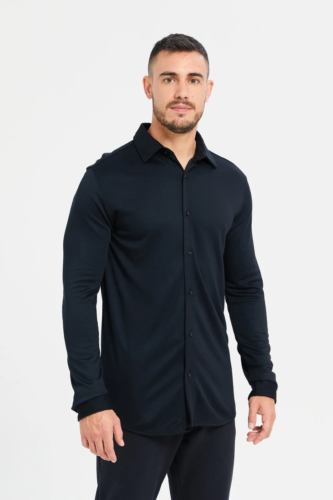 Men Black Knitted Signature Shirt